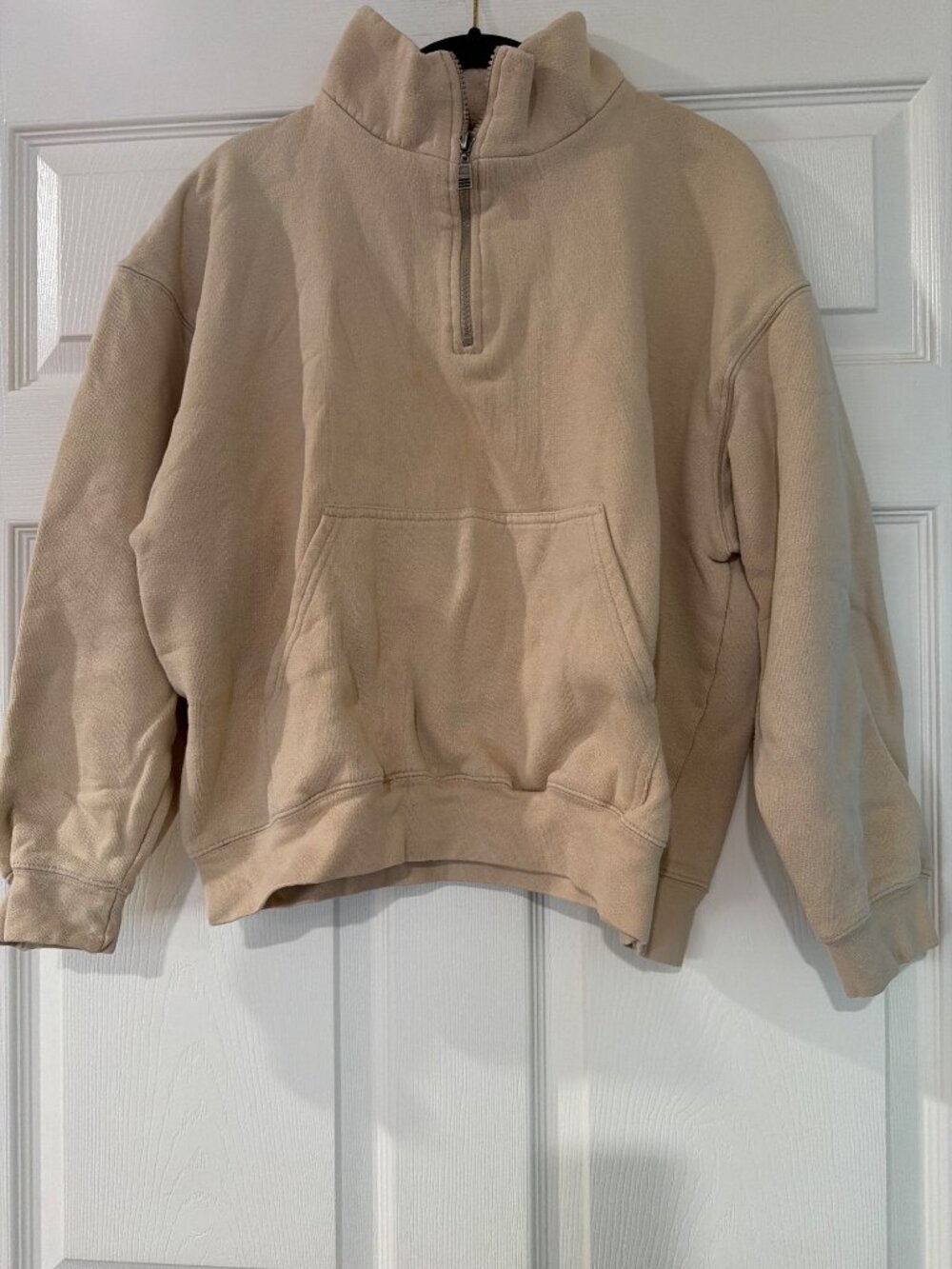 St. Johns Bay Beige 1/4 Zip Pullover Sweatshirt With Kangaroo Pocket Size L Cott